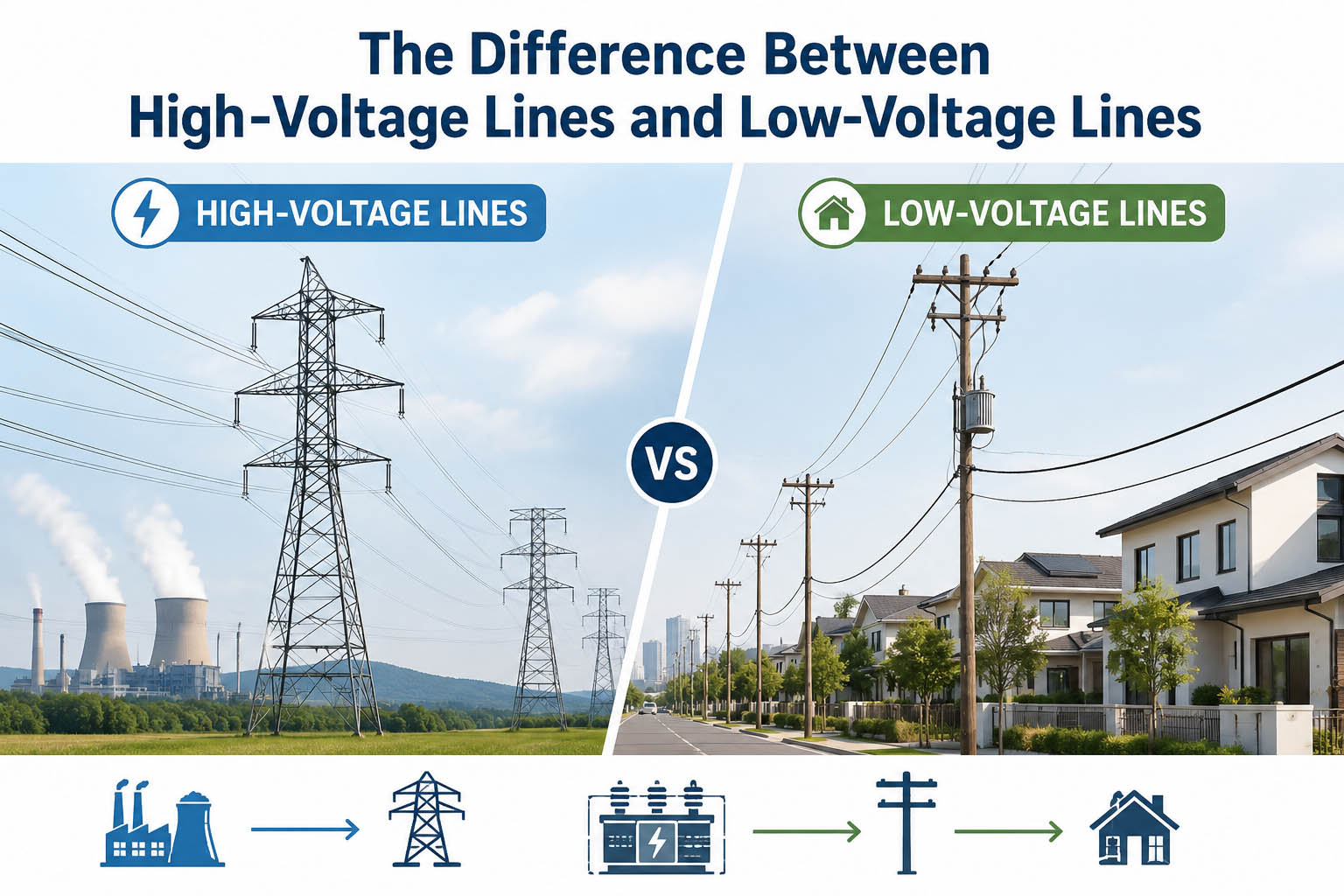 Difference Between High-Voltage Lines and Low-Voltage Lines